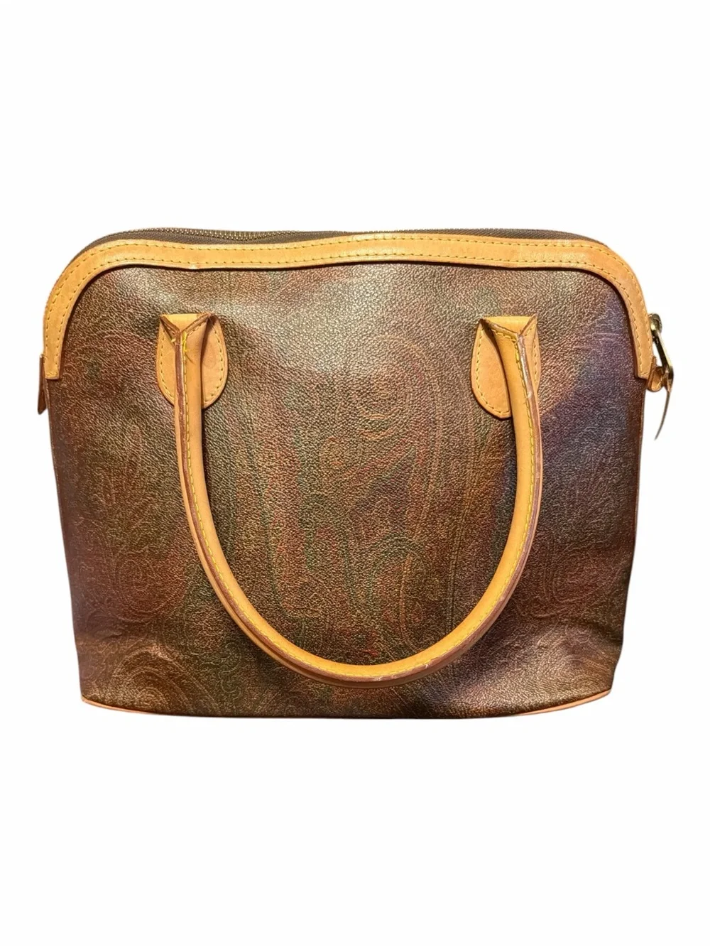 Vintage ETRO Milano Classic Paisley Coated Canvas & Leather Top Handle Satchel